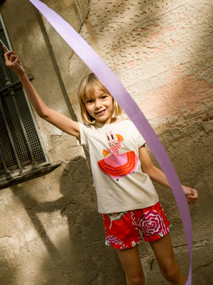 Tea Collection Ruffle Hem Short in Flamenco Carnation