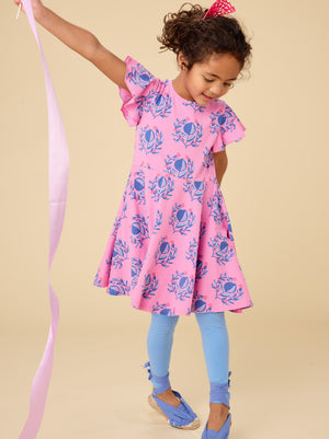 Tea Collection Flutter Sleeve Twirl Dress in Pomegranate Floral