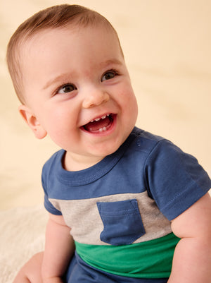 Tea Collection Colorblack Baby Romper in Naval Blue