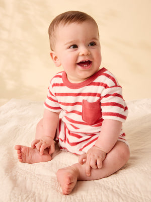 Tea Collection Pocket Baby Romper in Pomme Stripe