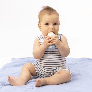 Angel Dear Henley Shortie Romper in Navy Stripe
