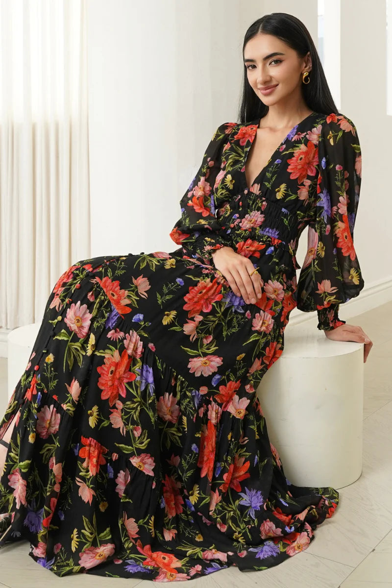 Yumi Kim Frida Dress in Black Garden Bloom