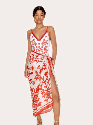 Jessie Zhao New York Beach Sarong Wrap in Red Coral