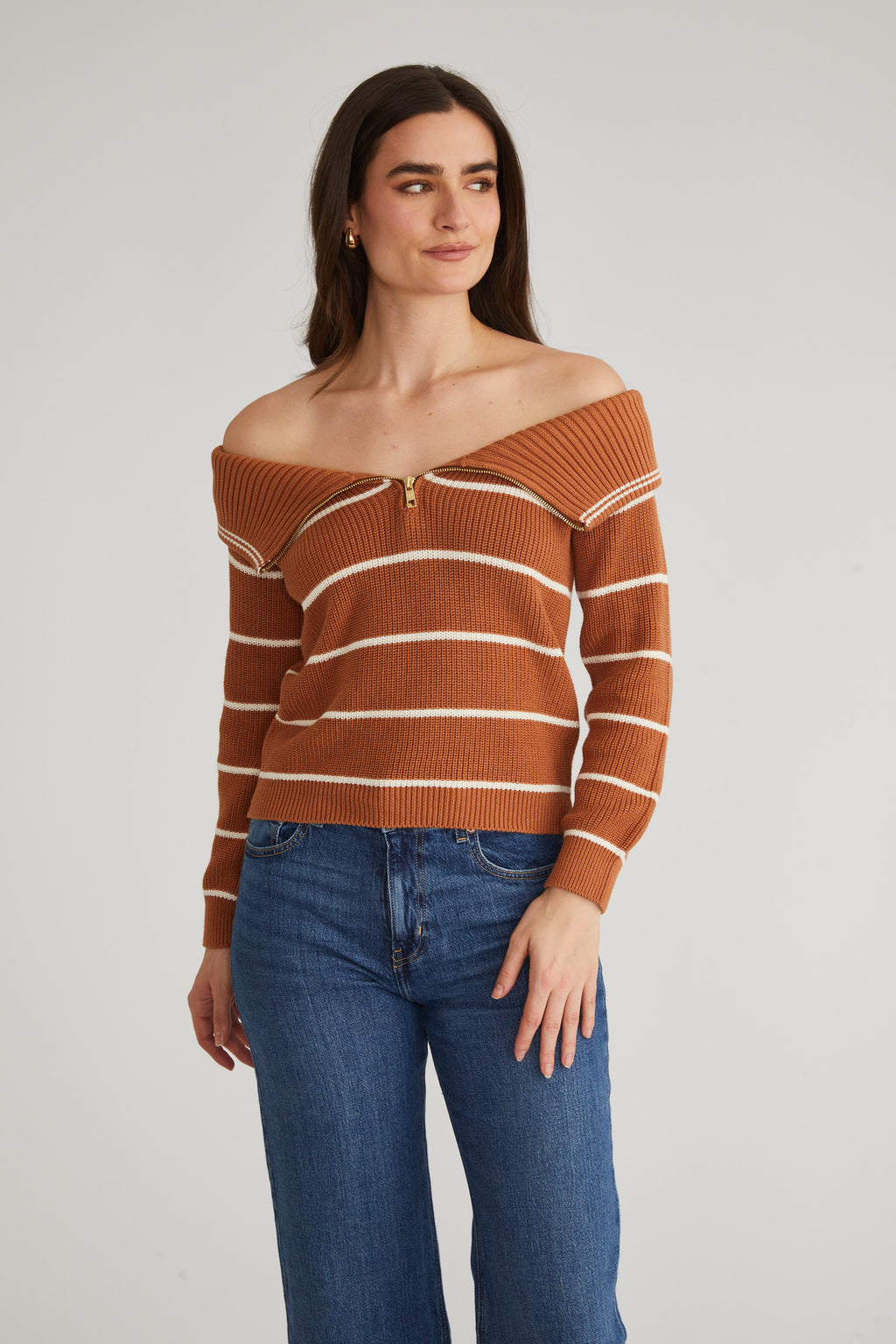 525 America Sierra Off Shoulder Pullover Sweater in Toasted Almond