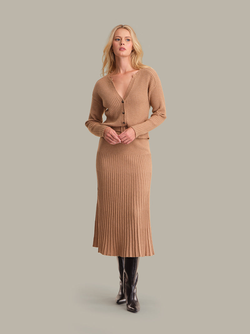525 America Rory Pleated Mini Skirt in Fawn Heather