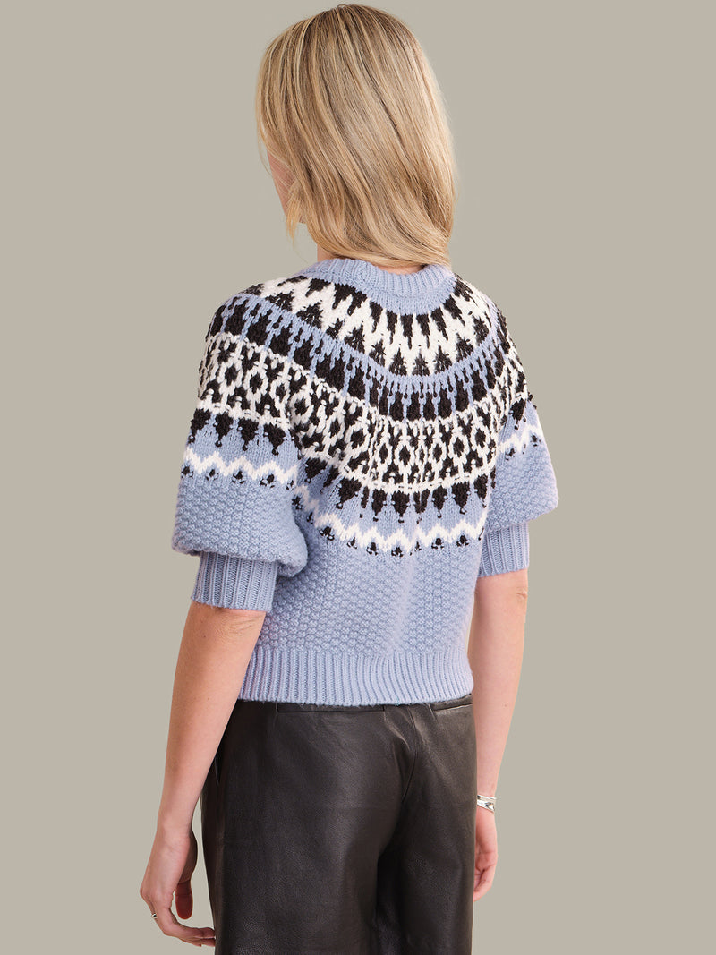 525 America Alora Puff Sleeve Fair Isle Top in Eventide