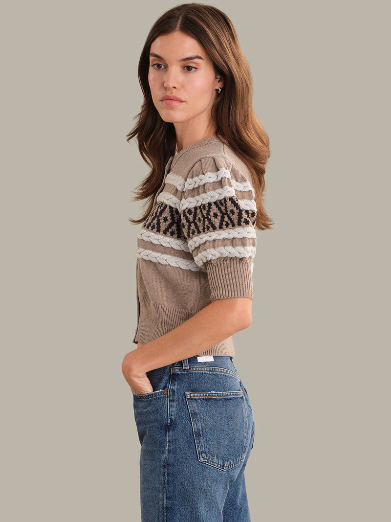 525 America Sylvie Cardigan Top in Toast Combo