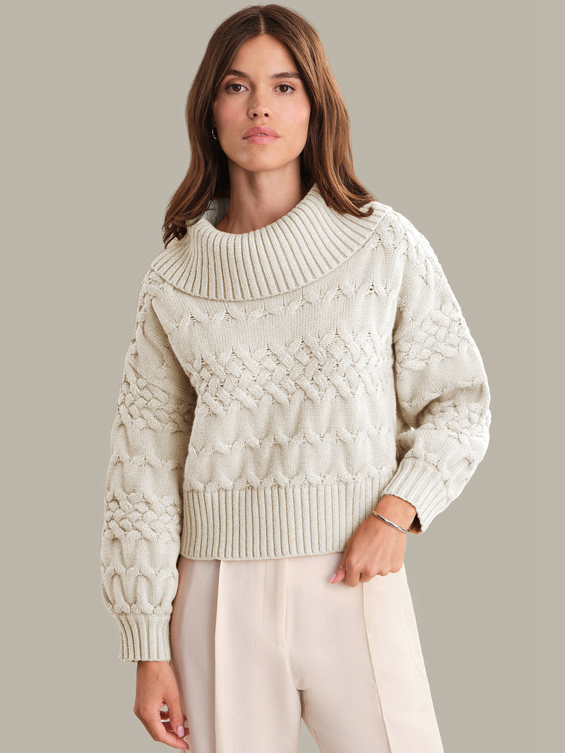 525 America Maureen Cable Cowl Sweater in Oatmeal