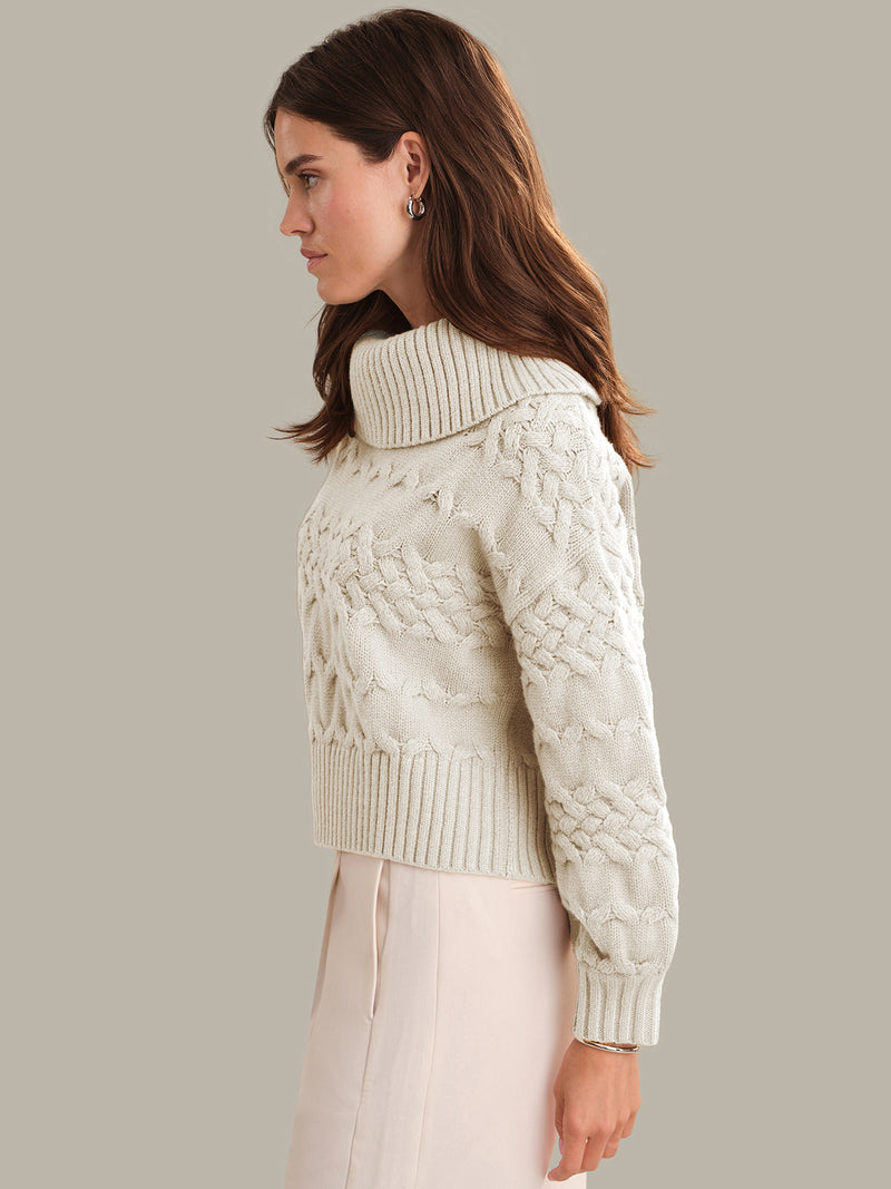 525 America Maureen Cable Cowl Sweater in Oatmeal