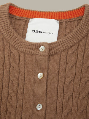 525 America Juliette Cable Split Hemline Cardigan in Carob