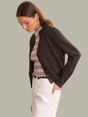 525 America Briony Crew Neck Cardigan in Chocolate Plum