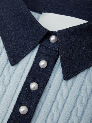 525 America Astor Mini Cable Short Sleeve Sweater in Denim Mix