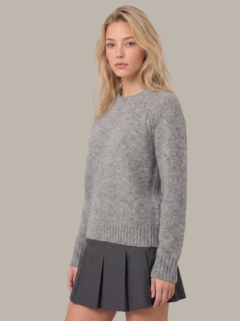 525 America Constance Relaxed Crew with Placed Pointelle in Grey Heather Combo