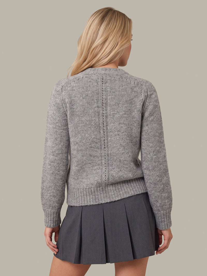 525 America Constance Relaxed Crew with Placed Pointelle in Grey Heather Combo