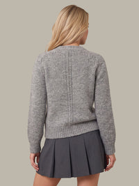 525 America Constance Relaxed Crew with Placed Pointelle in Grey Heather Combo