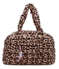 OMG Accessories Quilted Leopard Printed Medium Duffle Bag