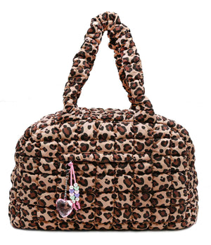 OMG Accessories Quilted Leopard Printed Medium Duffle Bag