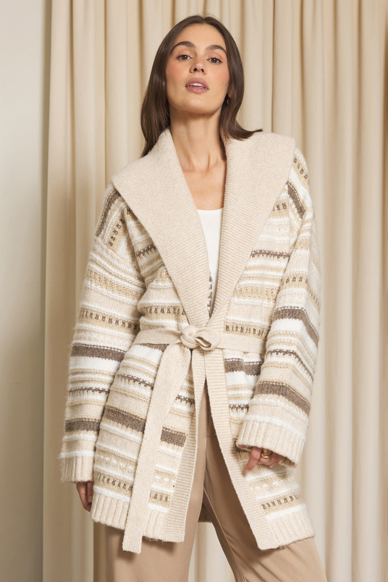 Stitches + Stripes Everett Wrap Cardigan in Walnut Combo