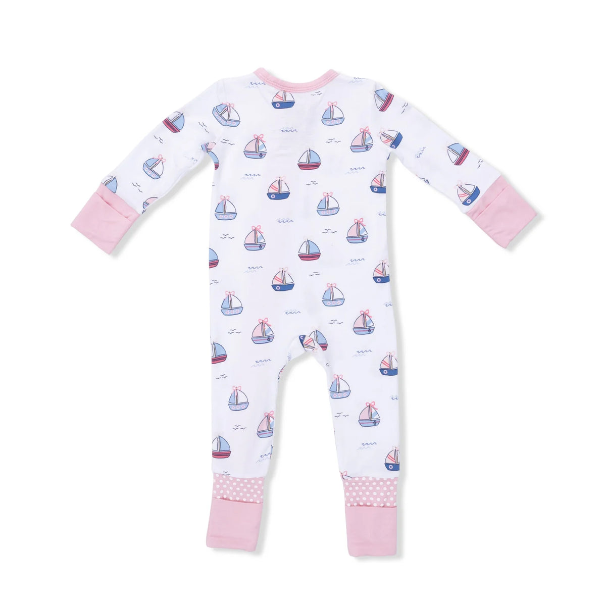 Angel Dear Convertible Romper in Bubbly Sailboats Pink