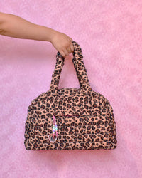 OMG Accessories Quilted Leopard Printed Medium Duffle Bag
