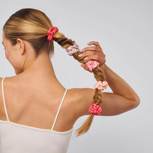 KITSCH Ruched Satin Scrunchies 5pc Set in Cherry Blossom