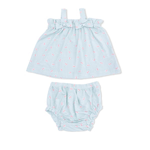 Angel Dear Bow Top and Bloomer in Tiny Cherry Stripe