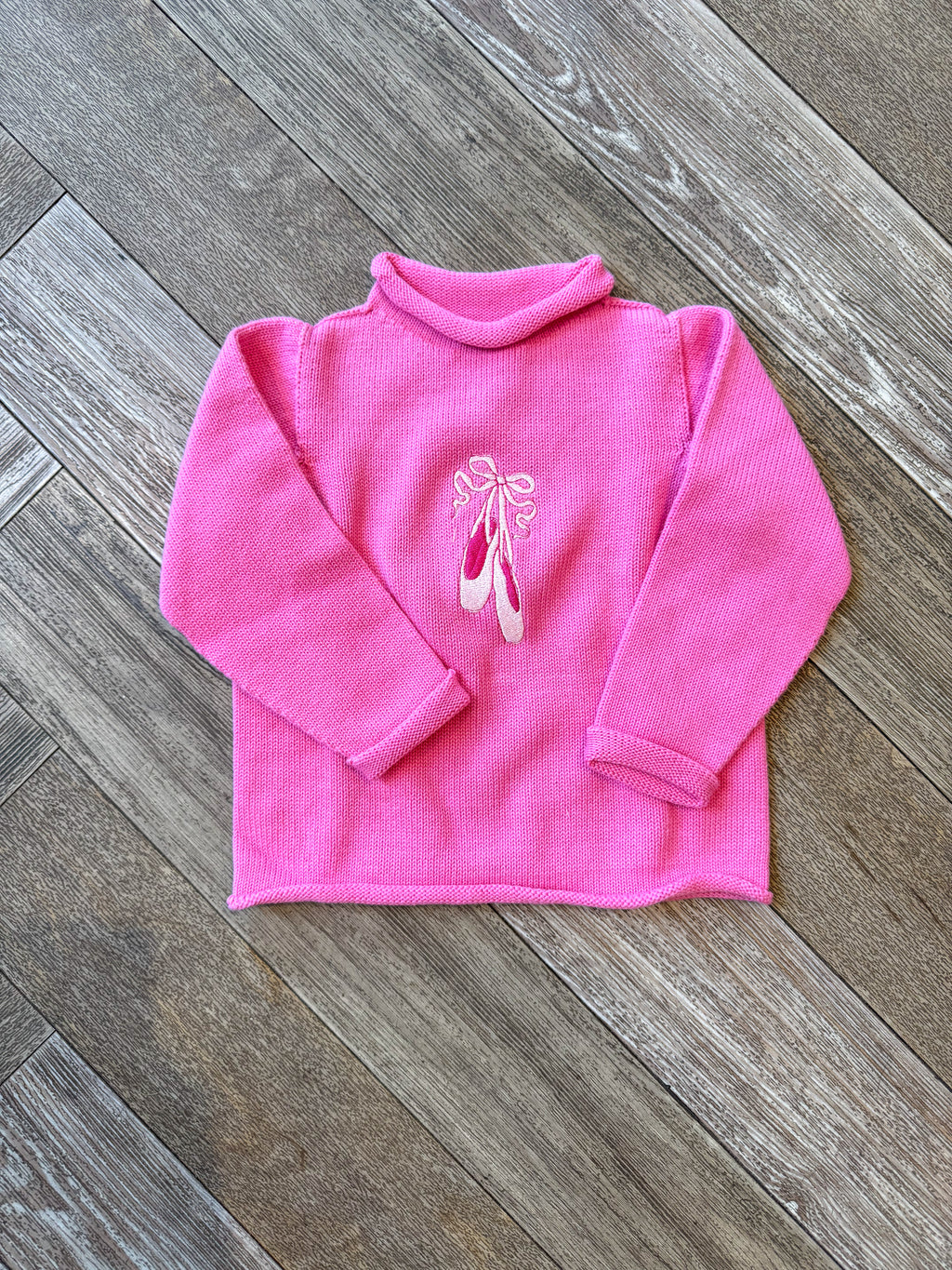 A Soft Idea Ballet Slippers Roll Neck Sweater in Hot Pink