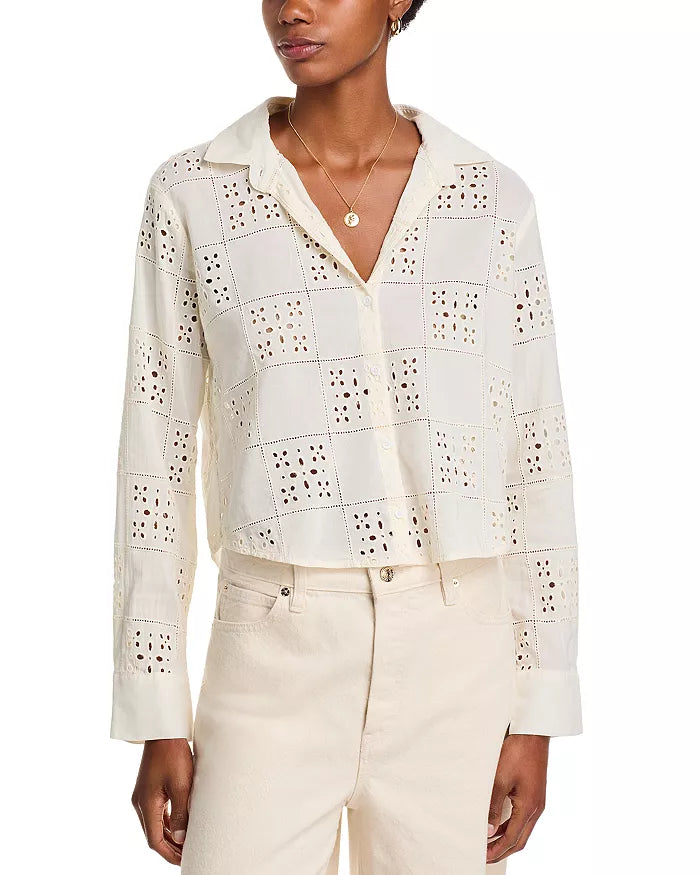 Bella Dahl Contrast Button Down Top in Ivory