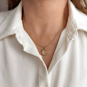 GoldFi 18k Gold Filled Hammered Crescent Moon CZ Necklace