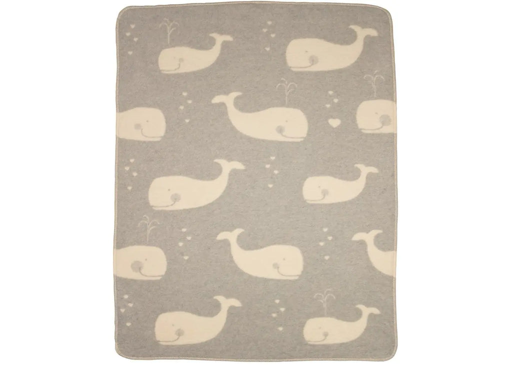 David Fussenegger Baby Blanket in Grey Whales All Over