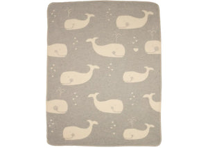 David Fussenegger Baby Blanket in Grey Whales All Over