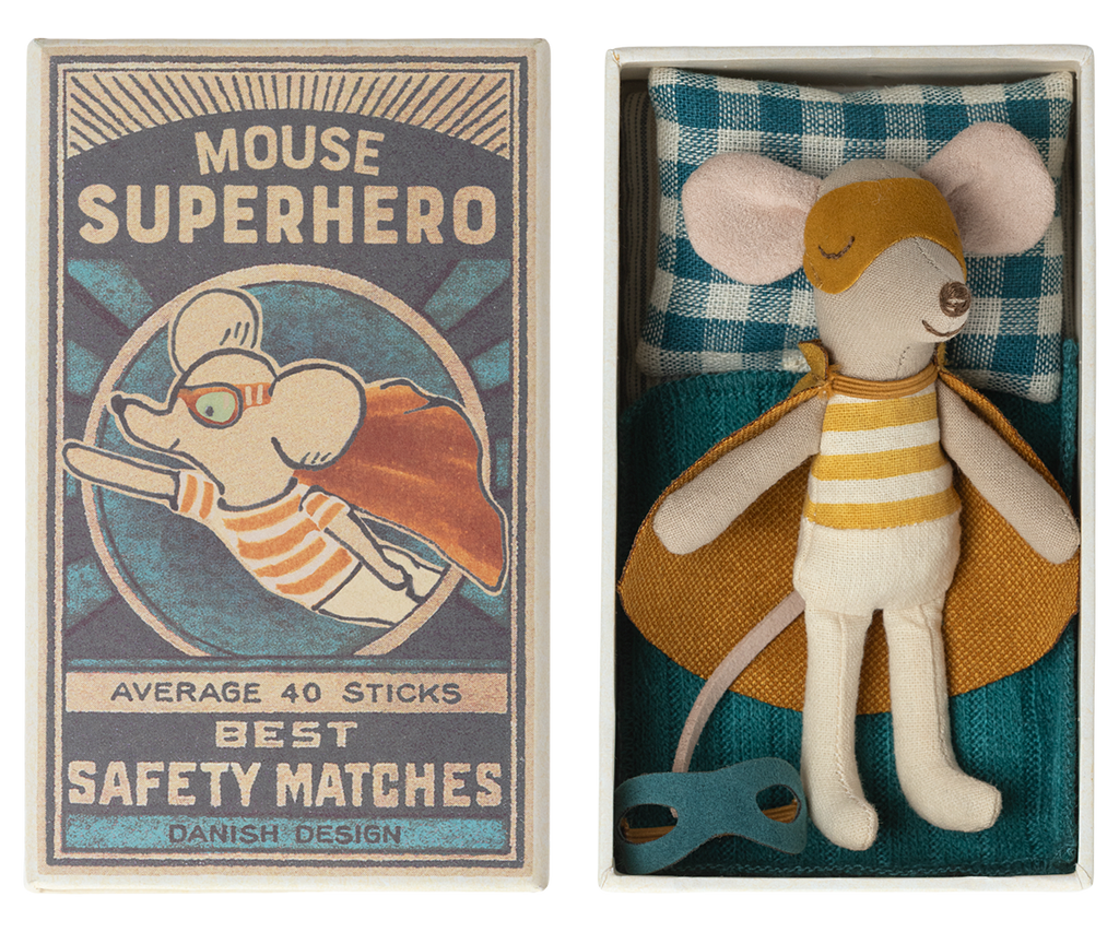 Maileg *New* Superhero Mouse, Little Brother in Matchbox