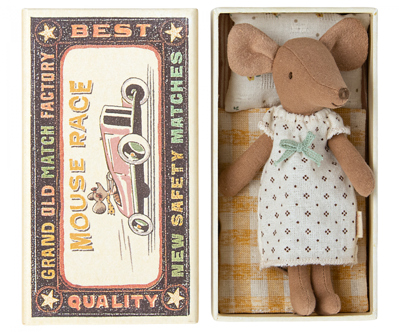 Maileg Big Sister Mouse with Nightgown in Matchbox
