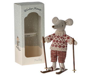Maileg Winter Mouse with Ski Set - Mum