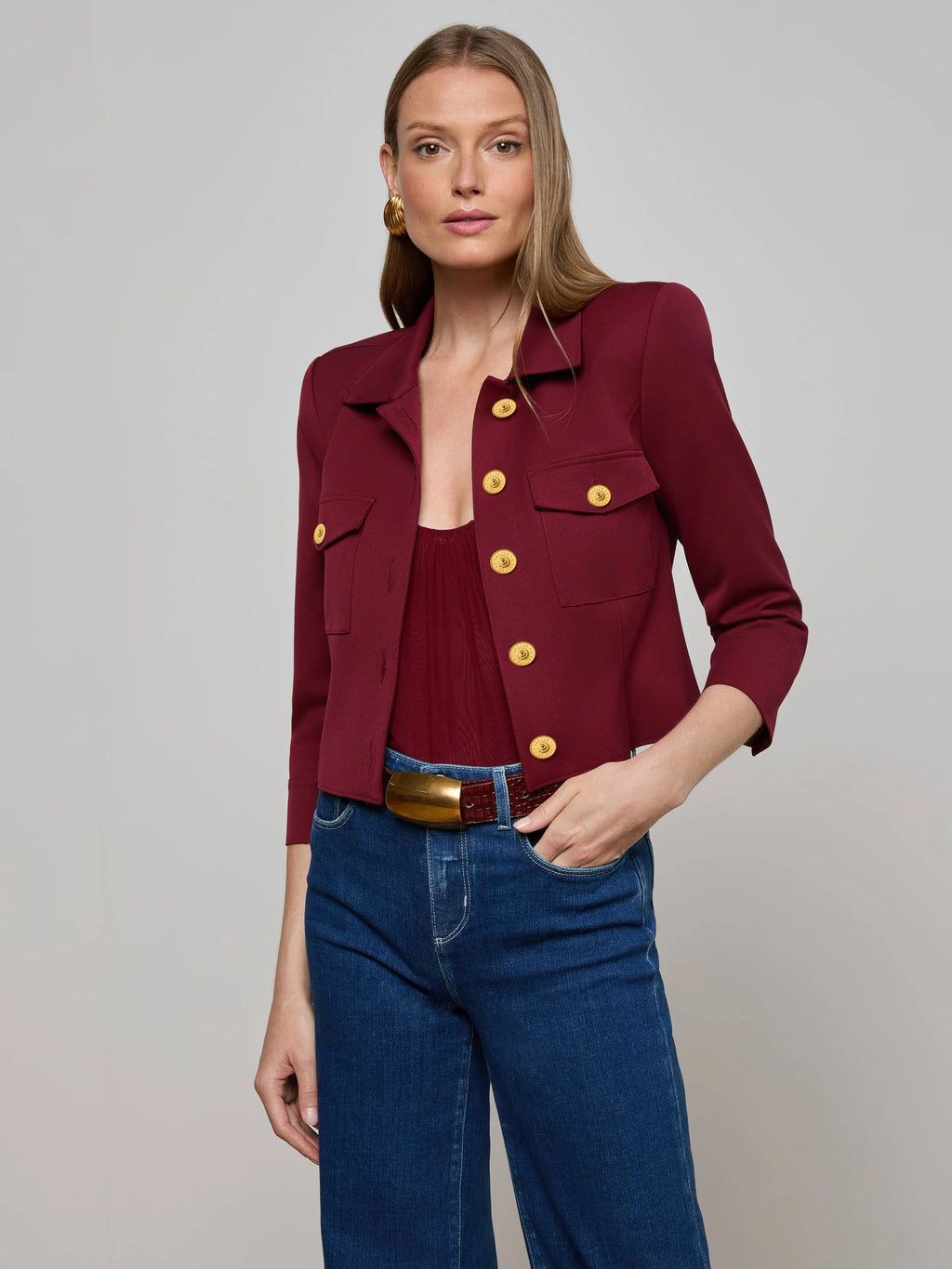 L'Agence Kumi Cropped Jacket in Black Cherry