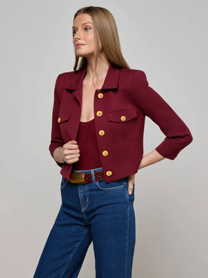 L'Agence Kumi Cropped Jacket in Black Cherry