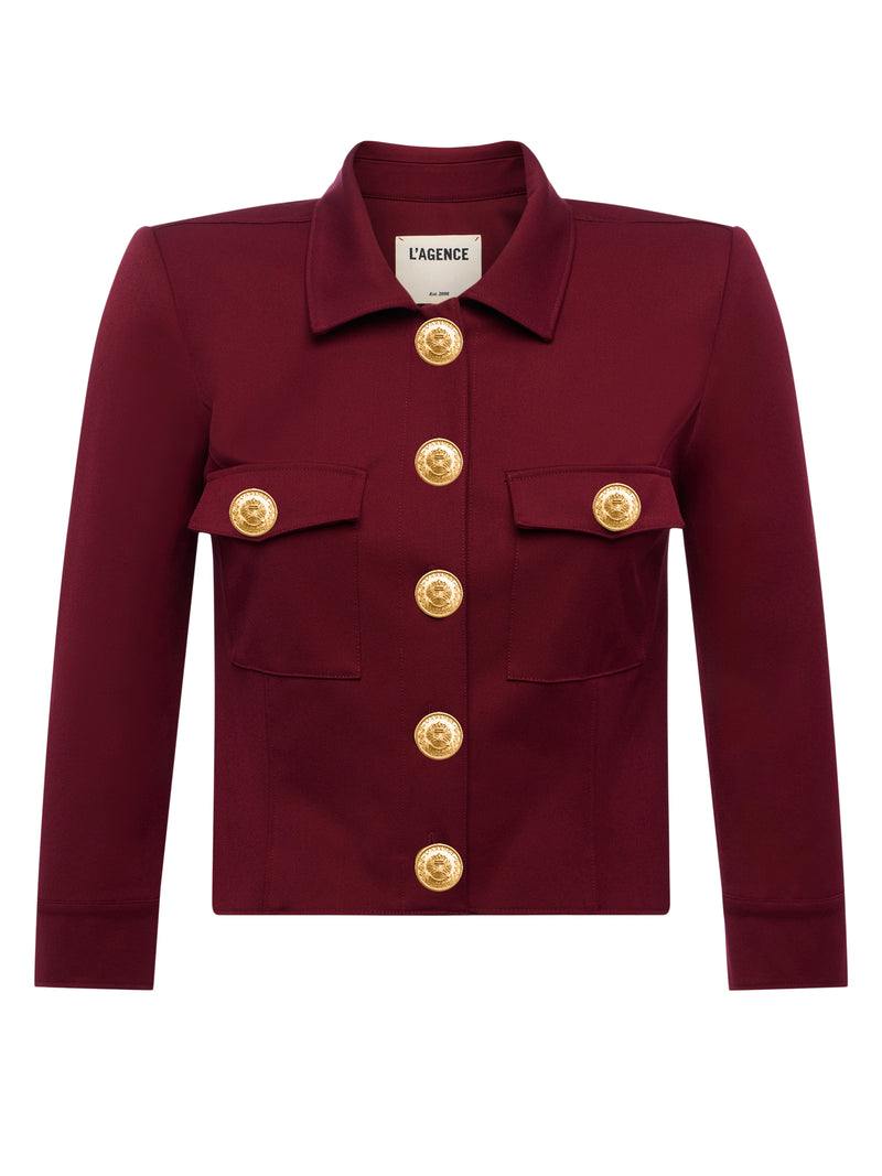 L'Agence Kumi Cropped Jacket in Black Cherry