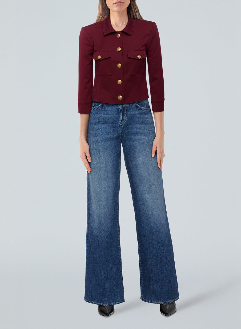 L'Agence Kumi Cropped Jacket in Black Cherry