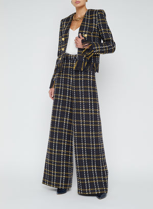 L'Agence Belmont Fringe Jacket in Black/Yellow Multi Plaid