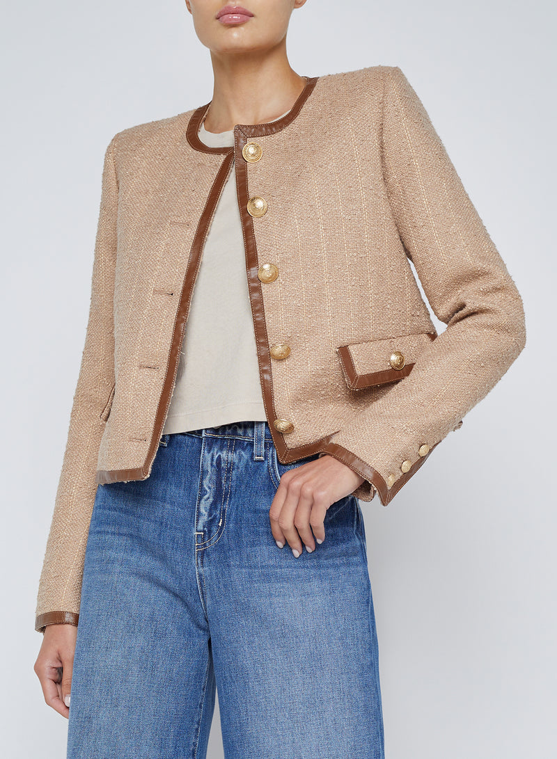 L'Agence Zaya Trim Jacket in Cappuccino / Gold Stripe