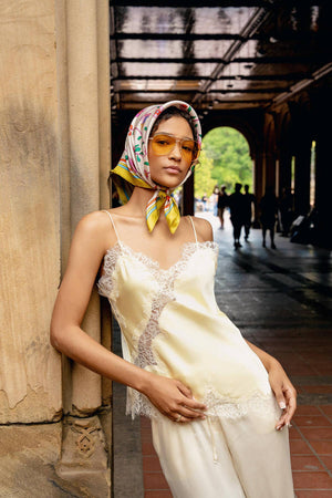 Jessie Zhao New York Double Sided Silk Scarf in Limoncello Jardin