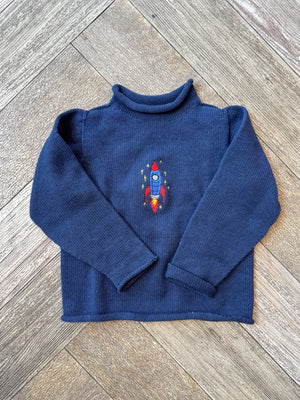 A Soft Idea Rocket Ship Roll Neck Sweater in Navy