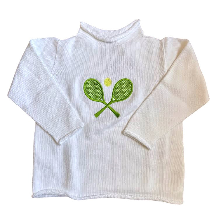 A Soft Idea Tennis Whites Sweater with Green Rackets