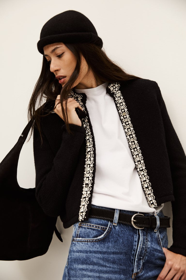 ba&sh Louna Cardigan in Black