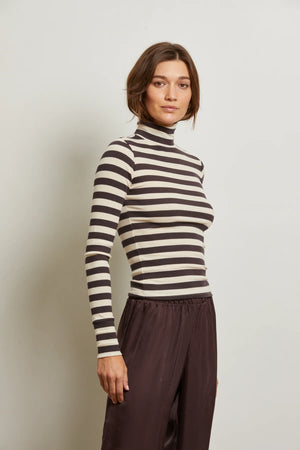 perfectwhitetee Hayden Stripe Turtleneck in Mocha