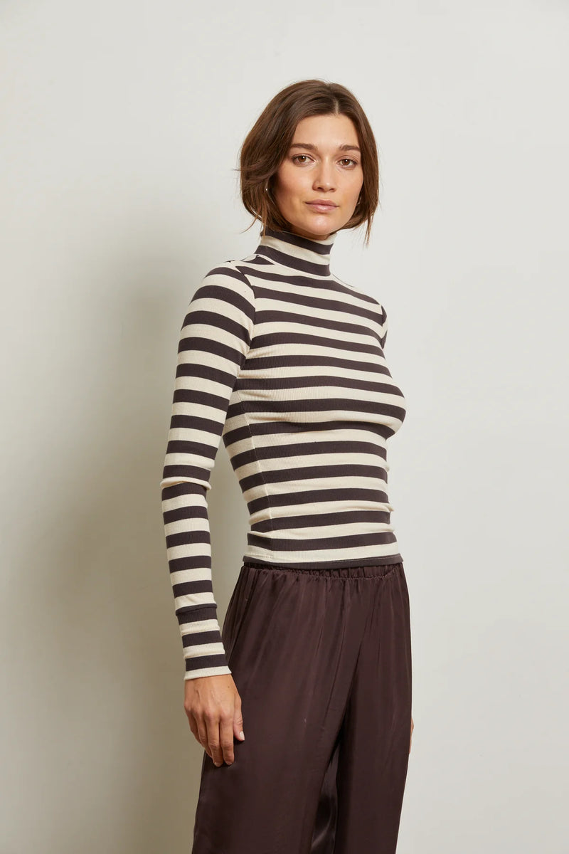 perfectwhitetee Hayden Stripe Turtleneck in Mocha