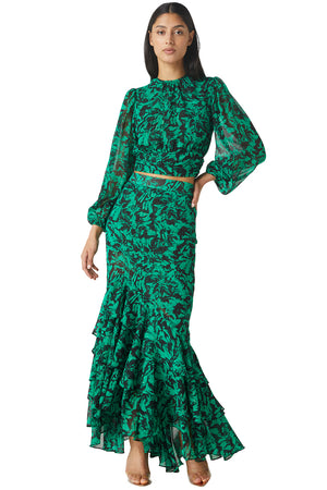 Misa Veronique Skirt in Emerald Abstract