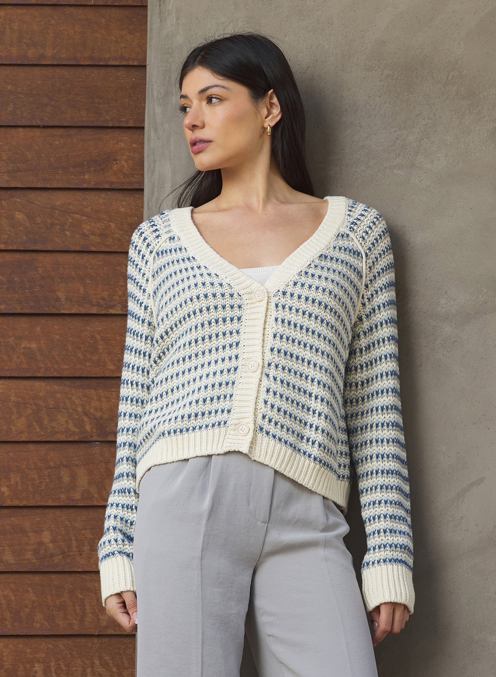 Stitches + Stripes Dopper Cardigan in Ivory Combo