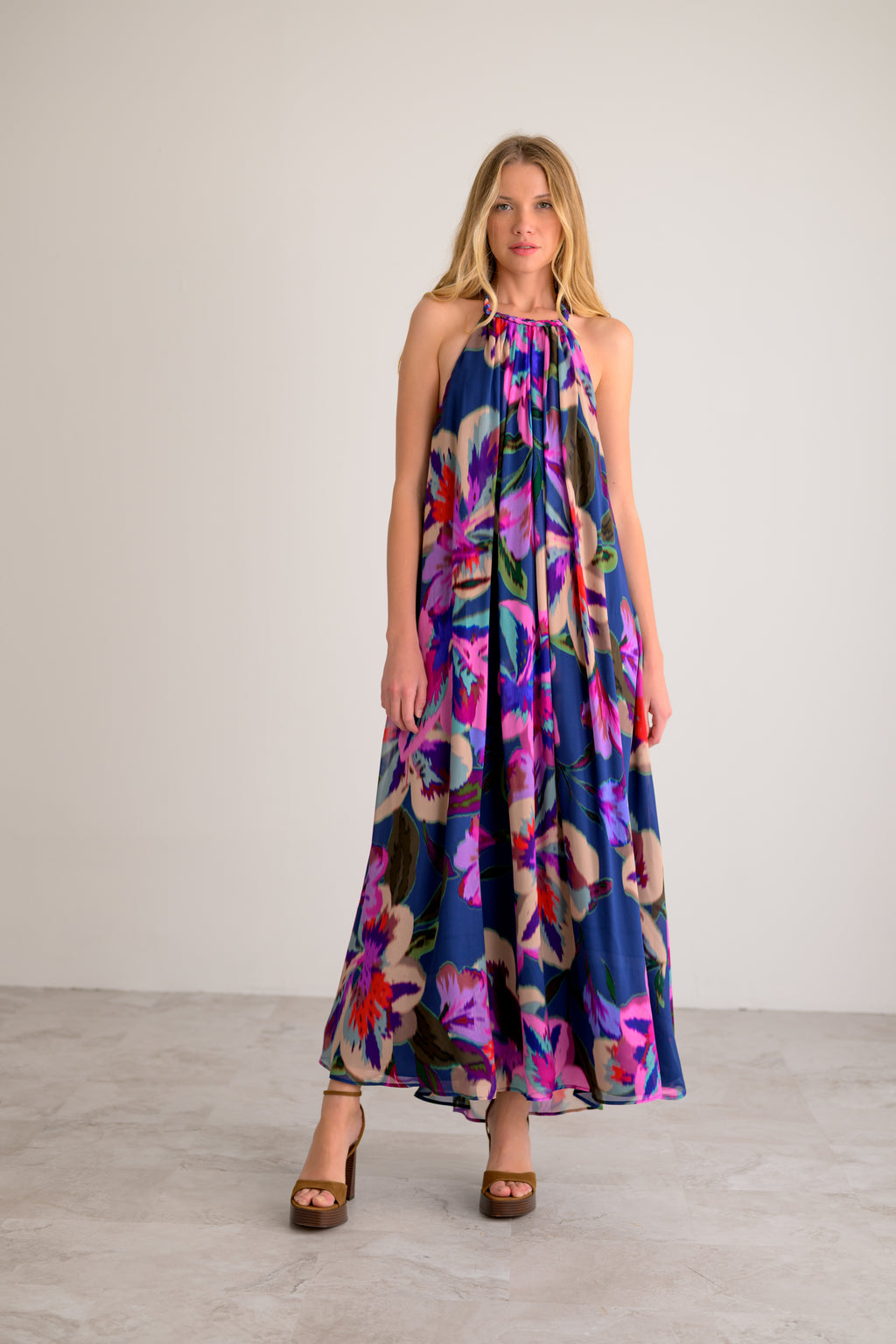 Lavender Brown Antonella Dress in Navy Multi