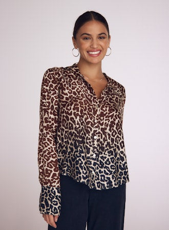 Bella Dahl Wide Collar Button Down in Ombre Leopard